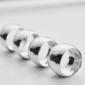 Rond de serviette rond martelé plaqué argent brillant porte-serviettes métallique élégant pour décor de tables à manger de mariage - Product Image 3