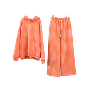 Sudadera con capucha y bolsillo desgastada de gran tamaño con lavado ácido personalizada, conjunto de 2 piezas, pantalones de chándal French Terry y conjunto de Sudadera con capucha - Product Image 6