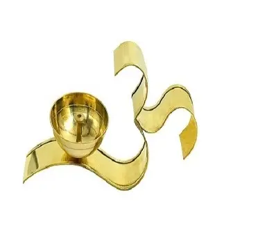 Om Shaped Diya Indian Puja Brass Oil Lamp traditional Golden Diya With Handle for Mandir Diwali Puja Lamp