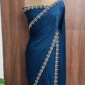Saree en soie organza pure avec fil Zari Sequins Work et chemisier de style indien pour femmes pour les mariages et les fêtes. - Product Image 1
