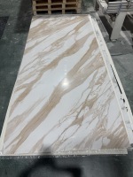 Panneau mural décoratif en PVC Morlenx Beige Marble UV, plaque brillante pour la décoration de la maison et des hôtels