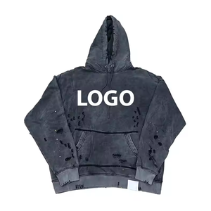 100% coton à capuche personnaliser meilleure qualité en détresse sweats à capuche graphique pull recadrée coupe bas en détresse à capuche pour hommes - Product Image 1
