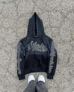 Sweat à capuche en molleton pour femme avec strass, fermeture éclair, style streetwear vintage, lavage à l'acide, broderie, patch, logo personnalisé, sweat à capuche surdimensionné - Product Image 6