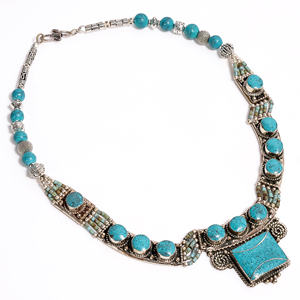 Collar de Moda Tibetano al por Mayor, Joyería Vintage de Coral y Turquesa, Joyería al por Mayor - Product Image 3