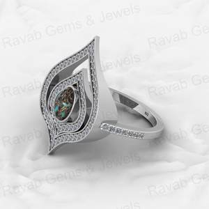 New Arrival Genuine 925 Sterling Silver Women's Wedding Ring Mohave Blue Black <b>Copper</b> Turquoise Gemstone 7x9mm Oval Shape - Product Image 5