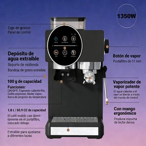 Don Feliz 1350W Programmable Digital Control Stainless Steel Professional Espresso <b>Machine</b> 20 Bars 1.8L Tank 100g Bean Hopper - Product Image 6