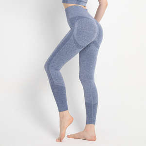 Pantalons de yoga pour femmes à taille haute, effet push-up, leggings de fitness sans couture, taille élastique, uni, respirant, en spandex/nylon - Product Image 2