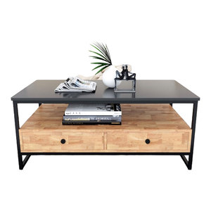 Two-Tiered Minimalist Living Room Furniture 110x60x47cm <b>Sofa</b> <b>Table</b> Durable Rubber Wood Drawers Entry Storage Features-TT68140 - Product Image 1