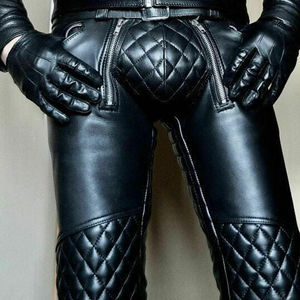 Nouveau pantalon de motard en cuir de vachette pour homme, taille haute, coupe droite, poches matelassées, style hiver épais - Product Image 4