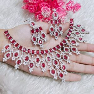 Conjunto de collar de joyería Nupcial Étnica AD CZ de plata de alta calidad de fabricante indio con gargantilla de pendientes en diferentes colores de piedra - Product Image 5