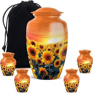 Urnas Funerarias de Cremación con Diseño de Girasol para Cenizas de Adultos Masculinos, Urna Funeraria Naranja para Cenizas de Adultos - Product Image 2