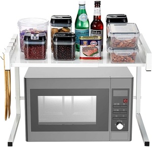 Estante para horno microondas de Metal blanco, suministros de cocina, almacenamiento de vajilla, <span class=keywords><strong>2</strong></span> niveles, <span class=keywords><strong>3</strong></span> ganchos, ahorro de espacio para el hogar, Hotel, restaurante - Product Image 2