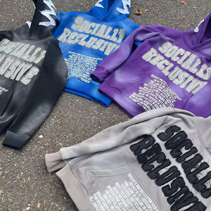 Sudadera con Capucha de Invierno con Cremallera, 100% Algodón, Estilo Vintage, con Bordado 3D de Logotipo Personalizado del Fabricante, Efecto Desgastado por el Sol - Product Image 2