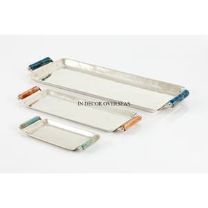 Plateau de service de pièce maîtresse de table de forme ronde en bois d'aspect attrayant avec support de base de concepteur unique en métal poli brillant argenté - Product Image 6