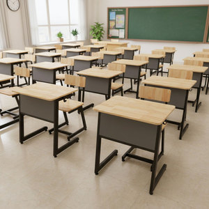 Conjunto de Escritorio y Silla para Estudiantes BGHS005 Cómodo con Patas de Hierro en Forma de C, Muebles Escolares de Madera - Product Image 2