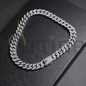 White Solid Gold 925 Sterling Silver VVS Moissanite Diamond Hip Hop Jewelry <b>Iced</b> <b>Out</b> Cuban Link <b>Chain</b> - Product Image 1