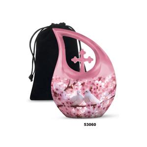 โกศสำหรับเผาเถ้ากระดูกมนุษย์พร้อมถุงกำมะหยี่รูปนกสีชมพู - Product Image 1