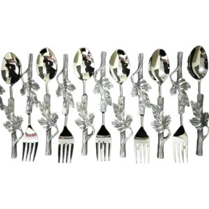 Juego de cuchara y tenedor con diseño de hoja chapada en plata táctil de lujo de 12 piezas a precio mayorista - Product Image 1