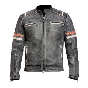 Chaqueta de cuero acolchado Chaqueta de bombardero de piel de cordero original para hombre Estilo casual de motorista - Product Image 2