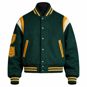 Blouson de baseball tendance pour homme, brodé de lettres, printemps-automne, vert et jaune, style universitaire, personnalisable - Product Image 1