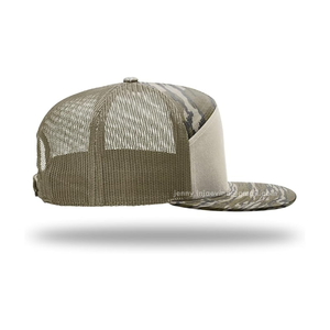 Chapeaux de camionneur à bord plat 7 panneaux de haute qualité Motif de camouflage personnalisé Conception Broderie Logo Patch Respirant Chasse Sport Caps - Product Image 3