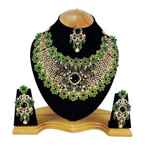 Vintage Style Crystal Rhinestone Flower Alloy Jewelry Set Necklace Earrings Headpiece Green Women Engagement Wedding Anniversary - Product Image 1