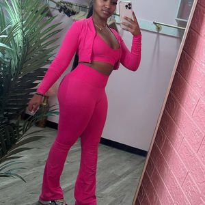 Chándal de entrenamiento deportivo de tres piezas para mujer, estilo informal sólido, manga larga, cremallera, trajes para correr, pantalones cortos para moda de ocio - Product Image 2