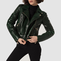 Blouson Bomber en Cuir Vert Foncé pour Homme avec Capuche, Col Montant, Texture Écaille, Accastillage Doré, Respirant, Imperméable et Coupe-Vent