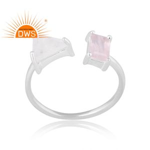 Último diseño de plata esterlina de cuarzo rosa natural y anillo de piedras preciosas de Luna arcoíris joyería de diseño personalizado para mujer regalo para ella - Product Image 1
