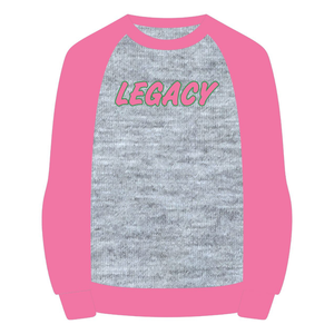 Sudadera Gris Legacy con Mangas Raglán y Cuello Redondo, Ropa de Hermandad Griega, Sudadera Rosa y Verde para Mujer, Ropa Universitaria de Hermandad Griega - Product Image 1