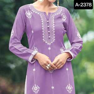 Indian and Pakistani Style Casual and Daily Wear Rayon Kurtis with Heavy Simple Embroidery Work Kurtis with Plazzo Set for Women - Product Image 6