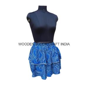 กระโปรงจีบสองชั้นขนาดเล็กยืดหยุ่นโบโฮของผู้หญิง100% พิมพ์ลายดิจิตอลผ้าฝ้ายแท้ทำด้วยมือน้ำหนักเบา - Product Image 2