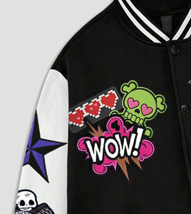 Chaqueta de Béisbol Formal con Capucha, Estilo Patchwork Personalizado de Primera Calidad, Hecha en Fábrica, Manga Regular, Hombros Caídos, de Lana - Product Image 3