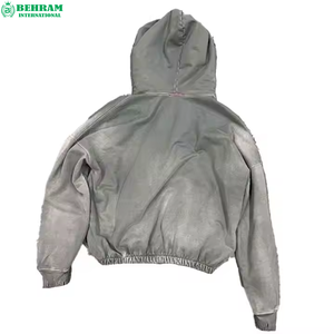 Sweat à capuche épais uni en molleton/éponge française 100 % coton, coupe classique, écologique, style vintage, pour l'hiver – Vente en gros - Product Image 3