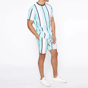 Conjunto de camisas y pantalones cortos de manga corta de algodón 100% para hombre, ropa informal de verano para correr, algodón transpirable con cuello, bloque de Color - Product Image 5