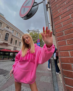 <b>Women's</b> Casual Knitted Hoodie <b>Long</b>-Sleeved Hoodie Front Logo Autumn Winter Solid Color <b>Sweatshirt</b> <b>For</b> <b>Women</b> - Product Image 4