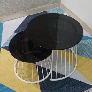 Modern Nesting Sofa Set Large & <b>Small</b> <b>White</b> Painted Legs Tempered Glass Top - Product Image 3