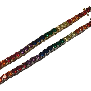 สร้อยข้อมือเทนนิสสีรุ้ง4มม. สีเงิน925ทึบพร้อมหิน CZ หลากสี6 " - 8.5" - Product Image 1