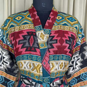 Women's Wool Blend Winter <b>Kimono</b> Jacket Warm Cozy Casual Short Dressing Loungewear Geometric <b>Cardigan</b> Handmade Perfect Mom Gift - Product Image 2