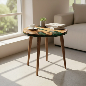 Table à manger/à café en bois d'acacia en résine époxy faite à la main, luxe moderne, personnalisable, imperméable, cadeau de Diwali, Ramadan, condoléances, salon - Product Image 4