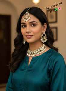 High Quality Ethnic Kundan Gold-Plated Bridal <b>Choker</b> <b>Necklace</b> Set Green Enamel Zircon Beads Latest Designed <b>Fashion</b> Jewelry - Product Image 2