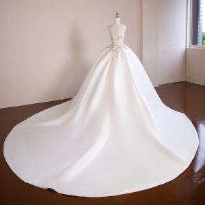 Vestido de Novia de Gala, Sin Tirantes, Escote Corazón, Corsé con Cristales, Estilo Barroco, Satén en Cascada, Tallas Grandes, Princesa, Personalizado, Venta al Por Mayor - Product Image 4
