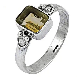 Bague géométrique en platine plaqué rhodium avec pierre précieuse citrine pour un cadeau de bijoux raffiné pour femmes romantiques - Product Image 1