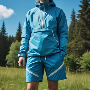 Conjunto de Chaqueta Cortavientos Impermeable con Capucha y Pantalones Cortos de Lluvia para Mujer, de Spandex/Poliéster, Ligero, con Cierre - Product Image 1