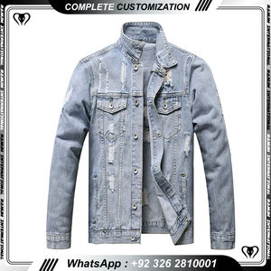 Chaqueta de Mezclilla con Cuello Alto para Hombre, Estilo Casual, Venta al Por Mayor OEM, Chaqueta de Jeans de Algodón Personalizada de Alta Calidad - Product Image 2