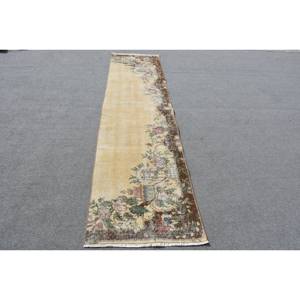 Alfombra de lana turca Vintage, área de 240x980 pies, diseño de retazos clásico Beige marrón, látex Rectangular hecho a mano para pasillo para dormitorio - Product Image 1