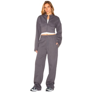 Sweat court à la mode pour femmes Zip Front Fleece Pullover Regular Fit Wholesale Women jacket Sweatshirt - Product Image 2