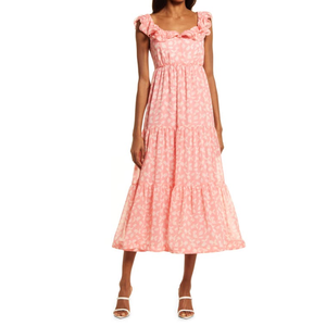 Vestido Midi Chelsea28 con Estampado de Hojas Caídas, Color Rosa, Transpirable, Cintura Imperio, Ligero, Estilo Formal para Fiestas y Graduaciones, Tallas XS-XL - Product Image 1