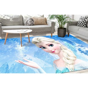 Alfombra Infantil Elsa para Habitación de Niña, Alfombra de Chenilla Azul con Estampado 3D, Alfombra de Lana con Diseño de Patchwork, Respaldo de Látex Ecológico - Product Image 2