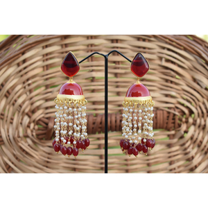 partywear brass traditional golden mattefinishing meenakari <b>long</b> beads jhumki with stone stud hoop <b>earing</b> for girls and women - Product Image 1
